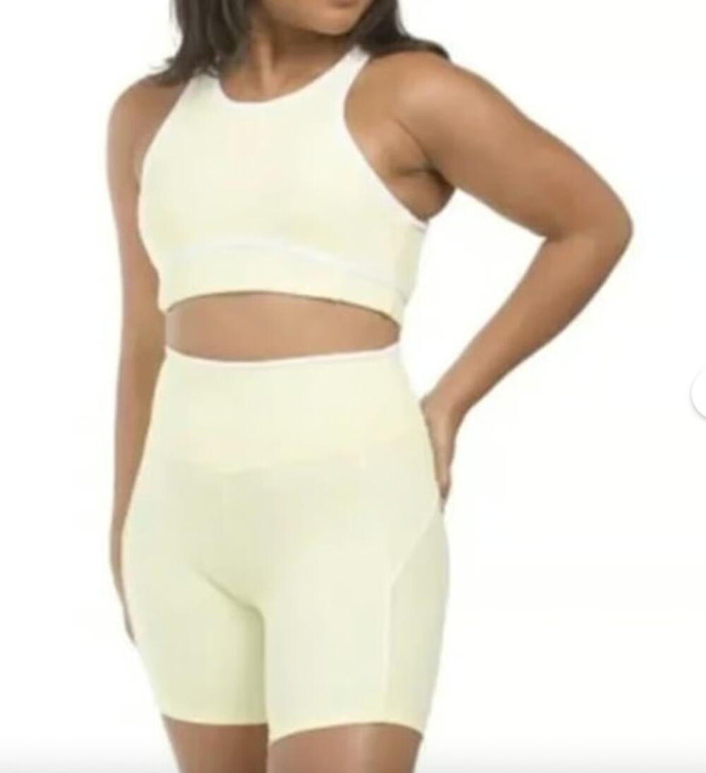 Wilo the Label Women's Ribbed Piper Bra & Short Set Lemon M